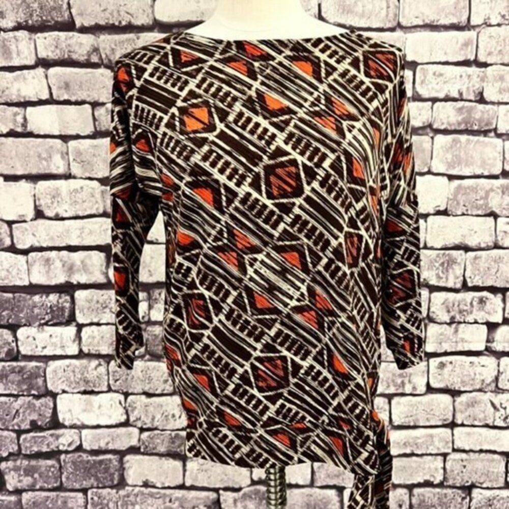Chico's Brown & Orange Elbow Sleeve Blouse Size Small